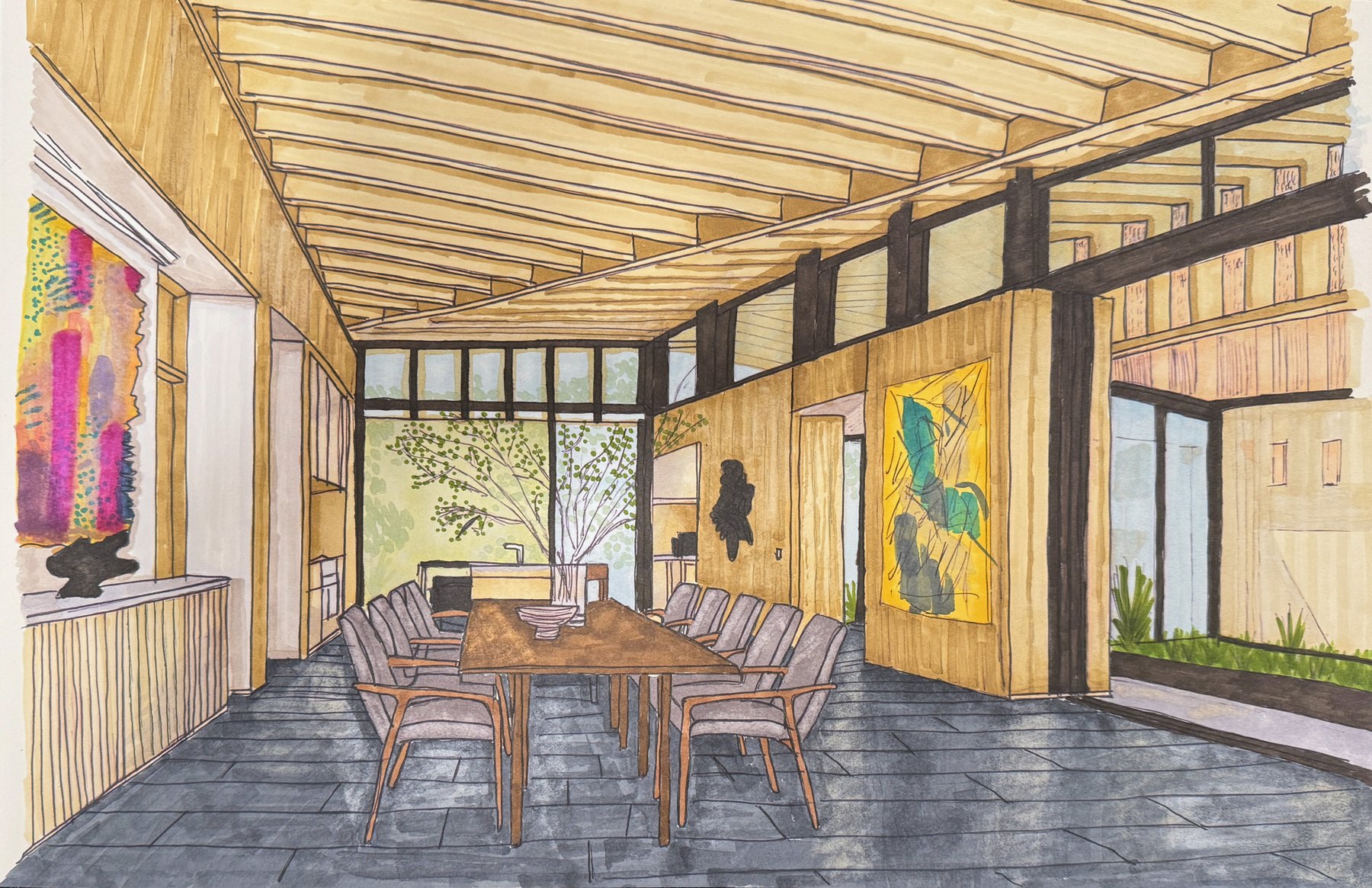 Dining hall hand rendering